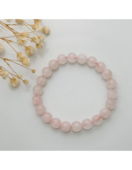Pulseira de quartzo rosa 8 mm que promove amor próprio, cura emocional e suavidade do coração