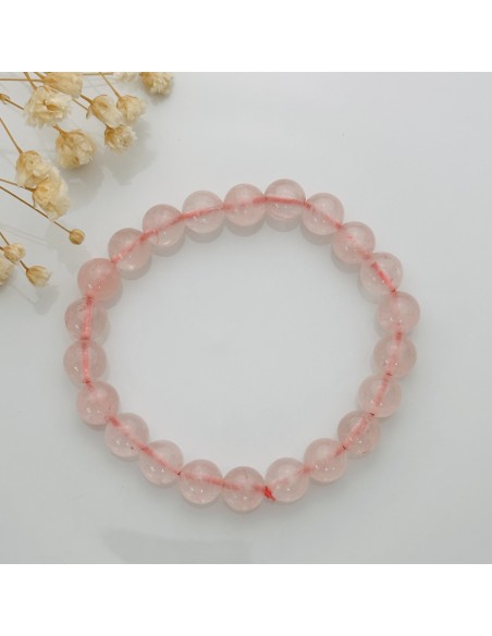 Pulseira de quartzo rosa 8 mm que promove amor próprio, cura emocional e suavidade do coração