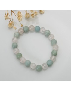 Pulseira de amazonite e quartzo rosa para harmonia emocional, amor próprio e equilíbrio do coração