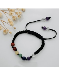 Pulseira 7 Chakras macramé 6mm pedra natural