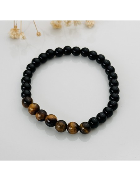Pulseira de obsidiana e olho de tigre 6mm pedra natural