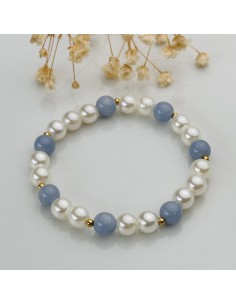 Pulsera de angelita y perlas para paz interior, suavidad emocional y conexión espiritual