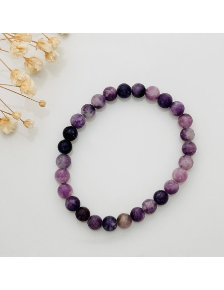 Pulseira de lepidolite 6 mm para calma emocional, suavização da ansiedade e equilíbrio vibracional