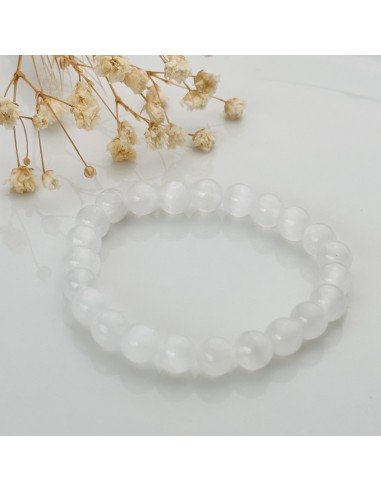 Pulsera de selenita 8mm para purificación energética, luz interior y elevación espiritual