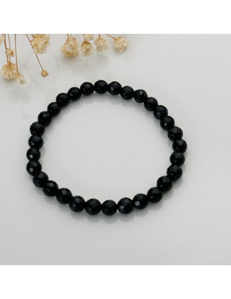 Pulsera de turmalina negra facetada para protección energética, arraigo y estabilidad interior