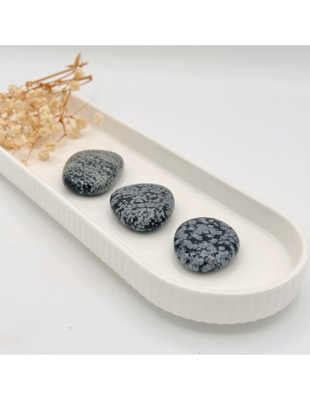 Obsidiana copos de nieve rodada plana para protección interior, equilibrio emocional y serenidad vibracional