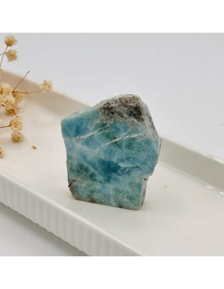 Larimar semi polida para serenidade profunda, clareza emocional e expressão autêntica