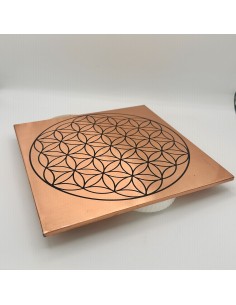 Base de cobre flor de la vida 23 cm para armonización energética, activación de la geometría sagrada y amplificación vibracional 2
