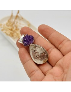 Pendente de ametista com lodolite natural em prata, peça rara para proteção energética e expansão da visão espiritual.
