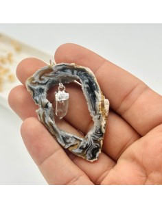 COLGANTE GEODA DE ÁGATA CON TURMALINA | PROTECCIÓN Y ESTABILIDAD ENERGÉTICA