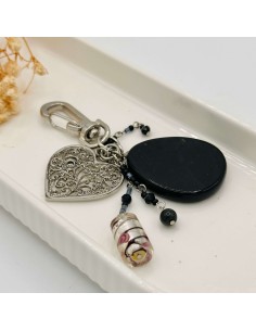 LLAVERO DE OBSIDIANA NEGRA CORAZÓN