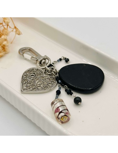 LLAVERO DE OBSIDIANA NEGRA CORAZÓN