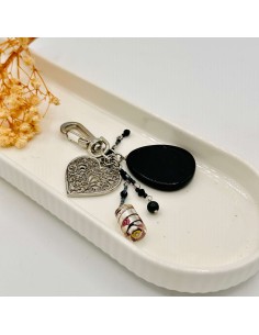 Llavero de obsidiana negra en forma de corazón para protección energética y arraigo interior 2