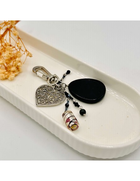 Llavero de obsidiana negra en forma de corazón para protección energética y arraigo interior