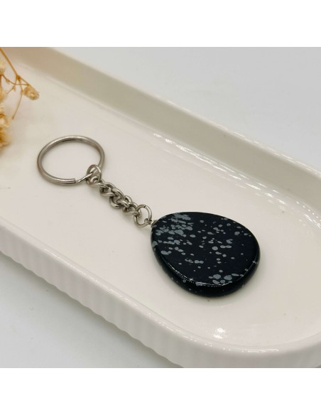 Llavero de obsidiana copos de nieve para protección energética, equilibrio interior y serenidad vibracional