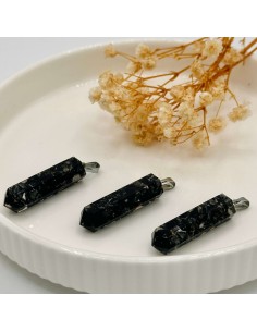 Pendente de turmalina negra orgonite em aço pedra natural