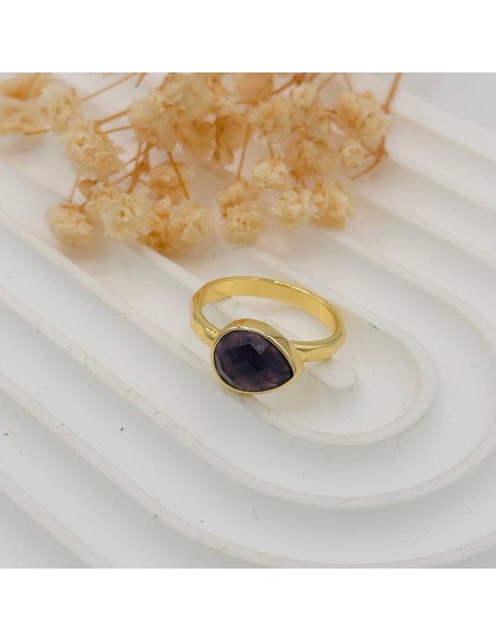 ANILLO DE AMATISTA ALMA AJUSTABLE EN ACERO INOXIDABLE