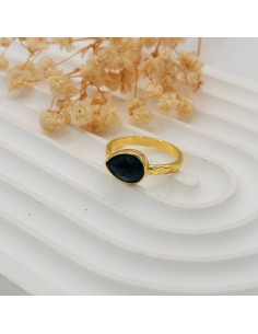 Anel ajustável com apatito azul em aço