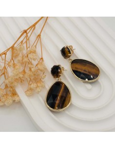 Brincos de olho de tigre Ísis em aço pedra natural