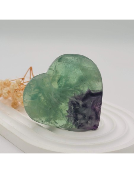 Coração de fluorite verde pluma