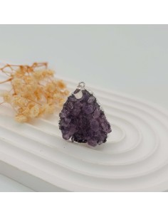 Pendente de ametista drusa em aço 2 a 3 cm pedra natural