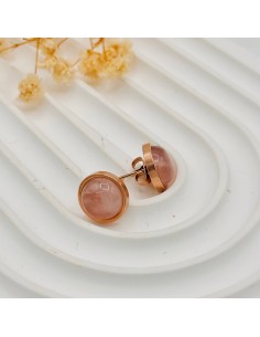 Brincos de quartzo rosa em aço para amor interior, suavização emocional e harmonia vibracional