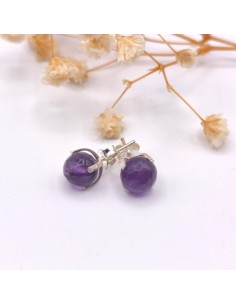 Brincos de ametista garra esfera 8 mm prata de lei pedra natural