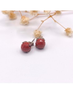 PENDIENTES DE JASPE ROJO FACETADO PLATA DE LEY 8MM
