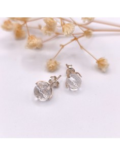 Brincos de quartzo facetado 8 mm prata pedra natural