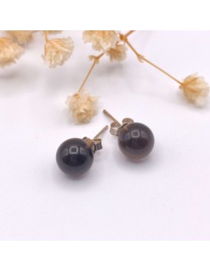 PENDIENTES DE CUARZO AHUMADO PLATA 8MM