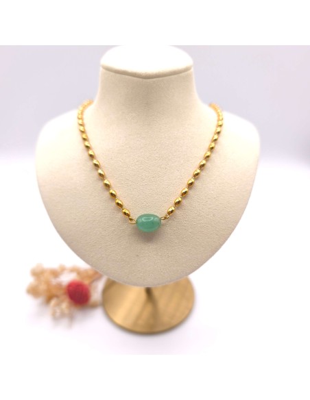 Colar de quartzo verde Marisa em aço inoxidável pedra natural