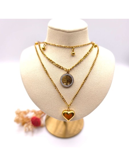 Colar triplo árvore da vida em aço inoxidável para conexão interior, força espiritual e equilíbrio energético