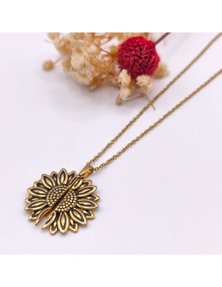 Collar de acero inoxidable con girasol