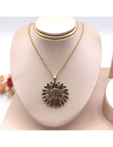 Collar de acero inoxidable con girasol