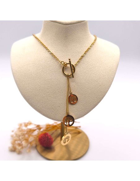 Collar árbol de la vida en acero inoxidable para equilibrio energético, conexión interior y fortalecimiento espiritual.