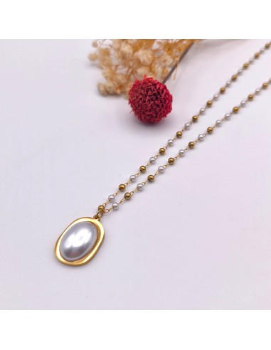 Colar de pérolas estilo rosário em aço inoxidável