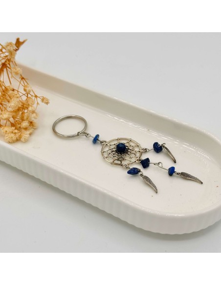 Porta chaves com Lápis Lazúli e símbolo de caça sonhos para proteção energética, expressão autêntica e clareza espiritual