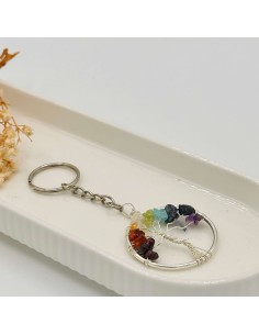 Llavero con cristales de los 7 chakras en forma de árbol de la vida para equilibrio energético y armonía espiritual