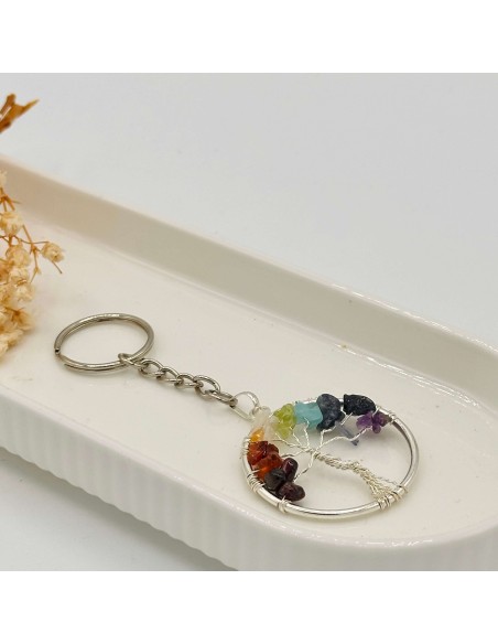 Llavero con cristales de los 7 chakras en forma de árbol de la vida para equilibrio energético y armonía espiritual