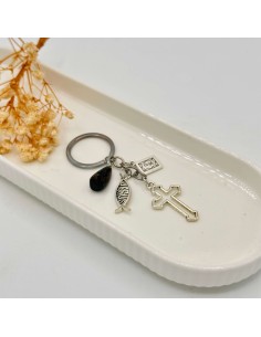 Porta chaves com Pedra da Cruz (Quiastolite) para proteção espiritual, equilíbrio emocional e conexão com a fé interior