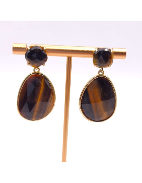 Brincos de olho de tigre Ísis em aço pedra natural