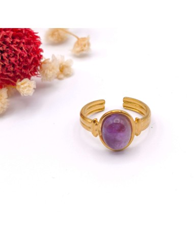 Anillo de amatista luna ajustable en acero inoxidable para intuición, equilibrio emocional y claridad interior