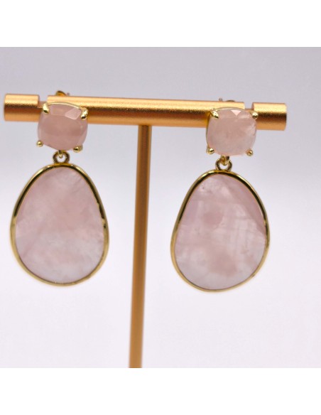 Brincos de Quartzo Rosa em Aço | Tenda Gaia