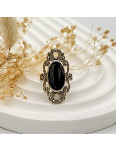 Anel de ônix negro em prata de lei 925