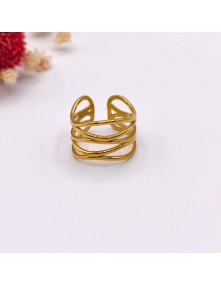 ANEL EM AÇO INOXIDÁVEL ELO DOURADO AJUSTÁVEL