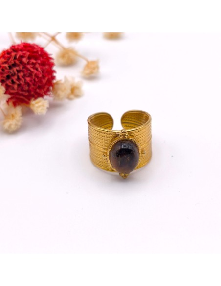 Anillo de ojo de tigre ajustable en acero inoxidable para protección energética, coraje interior y enfoque consciente