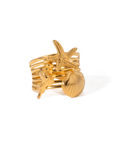 Anillo energía del mar en acero inoxidable para fluidez emocional, renovación interior y equilibrio vibracional