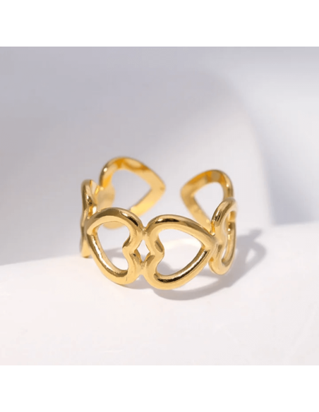 Anillo de acero ajustable con corazones para amor consciente, equilibrio emocional y apertura del corazón