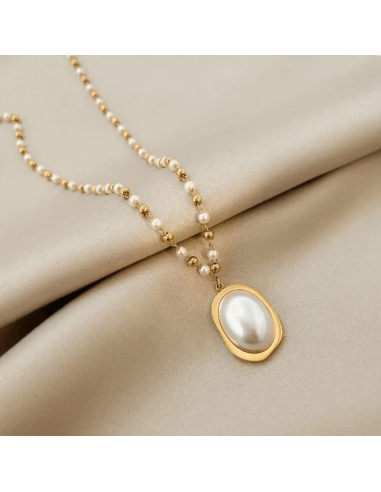 Collar de perlas estilo rosario en acero inoxidable para paz interior, devoción consciente y elevación espiritual.