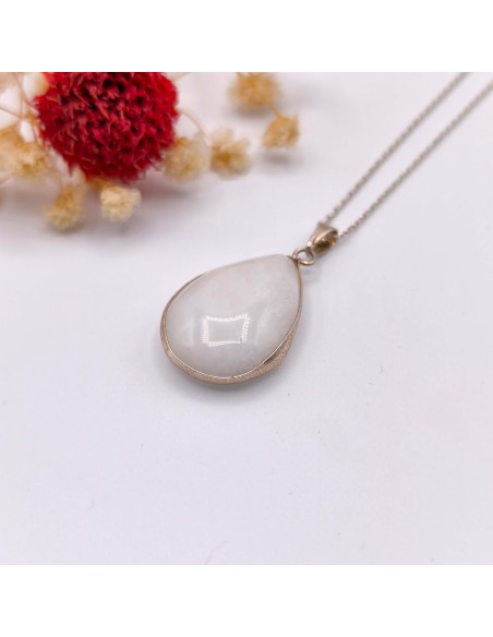 Colgante de cuarzo lechoso con baño de plata para paz interior, suavización emocional y equilibrio vibracional